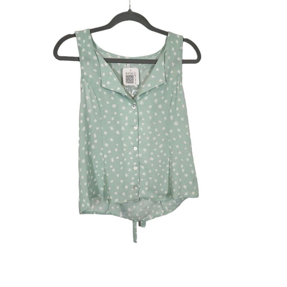 DNA Couture Button Front‎ Tank Blouse in sage green - Size XL